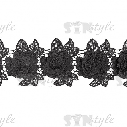 Кружево Цветочное, на ажурной кружевной основе нежная цветочная гирлянда с объемным цветком, ширина 100 мм, цвет белый, намотка 15 ярдов фото 1