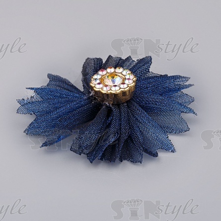 Цветочки декоративные из капрона со стразами, цвет темно-синий, диаметр 45 мм,  фото 2