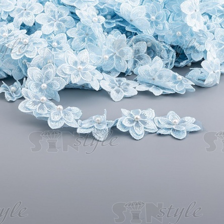 Цветочки из капроновой ленты, размер 45 мм, намотка 20 ярдов, цвет голубой (№15) фото 1