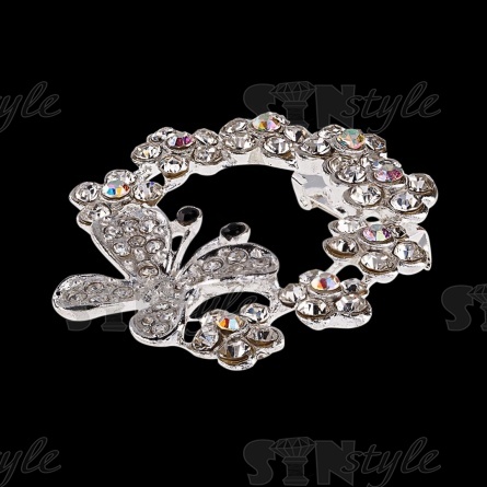 Брошь со стразами  размер 40х40 мм, цвет никель+стразы белые, застежка булавка фото 2
