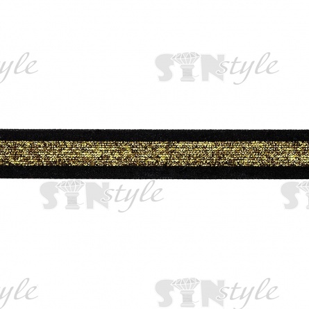Лента бархатная с люрексом, ширина 15 мм, цвет черный+золотой, намотка 25 ярдов фото 1