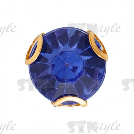 Стразы пришивные акриловые в цапах, форма круг, цвет золото+темно-голубой, диаметр 7 мм, 720 шт/уп. фото 1