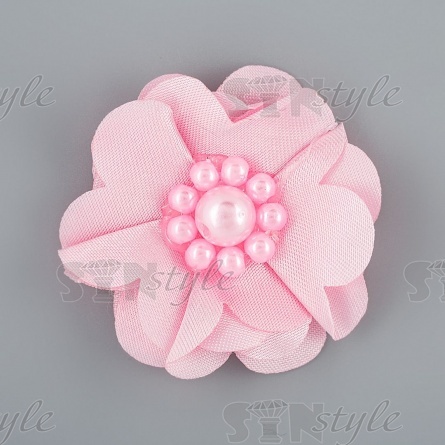Цветочки декоративные с бусинами, цвет розовый, диаметр 45 мм,  фото 1