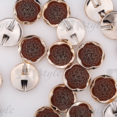 Пуговица пластиковая на полуножке, размер 48L, круглой формы, шляпка в виде цветка, цвет золотой фото 3