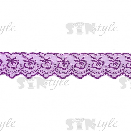 Кружево декоративное, нежная вышивка на тонкой капроновой основе, ширина 40 мм, цвет фиолетовый (34), намотка 10 ярдов фото 2