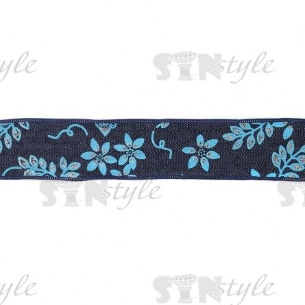 Джинсовая лента с цветочным принтом голубого цвета, ширина 40 мм, намотка 20 ярдов фото 2