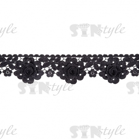 Кружево ажурное матовая нить, ширина 80 мм, цвет черный, намотка 15 ярдов фото 1