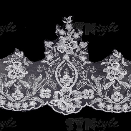 Кружево гипюр с пайетками, ширина 300 мм, цвет сияющий белый, намотка 10 ярдов фото 1