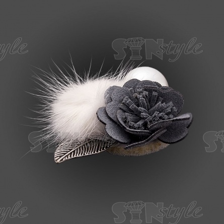 Цветочки декоративные с мехом, размер 40х30 мм, цвет серый фото 3