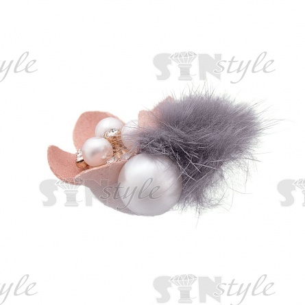 Цветочки декоративные с мехом, размер 50х40 мм, цвет бежевый фото 3