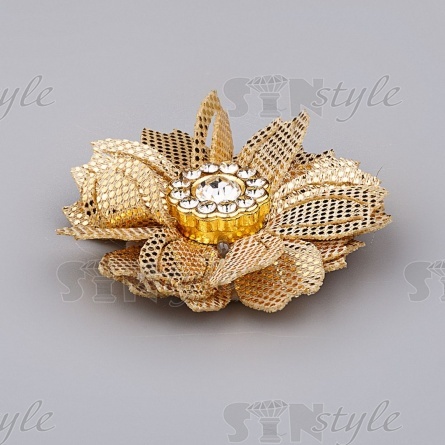 Цветочки декоративные со стразами, цвет золотой, диаметр 30 мм,  фото 2