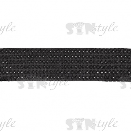 Резинка декоративная с серебряной нитью, ширина 60 мм, цвет черный, намотка 25 метров. фото 1