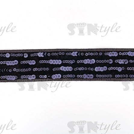 Декоративная бархатная тесьма, расшитая темно-синими пайетками, ширина 35 мм, намотка 10 ярдов фото 2