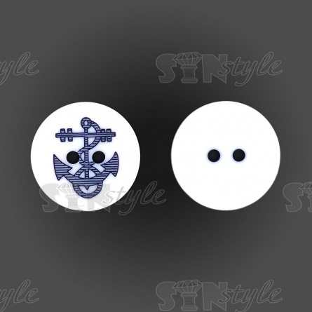 Пуговица пластиковая на два прокола, белая с темно-синим, 32L фото 1