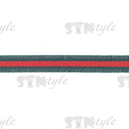 Декоративная тесьма букле с бахромой, цвет зеленый+красный, ширина 20 мм, намотка 45 ярдов фото 1