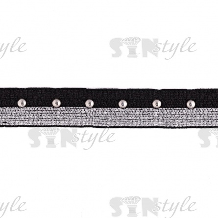 Резинка декоративная с клепками, ширина 20 мм, цвет черный+серебро, намотка 15 ярдов фото 1