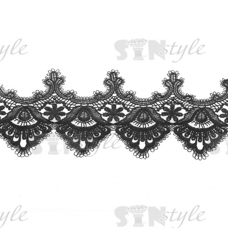 Кружево ажурное, красивая воздушная гирлянда с причудливым узором и резным краем, ширина 110 мм, цвет черный, намотка 15 ярдов фото 2