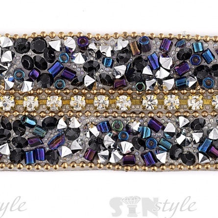 Лента декоративная с бисером и стразами на термоклеевой основе, ширина 25 мм, намотка 5 Y  фото 3