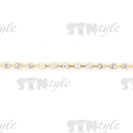 Цепочка декоративная металлическая золотого цвета с белыми стеклянными стразами, ширина 4 мм, рулон 10 ярдов фото 1