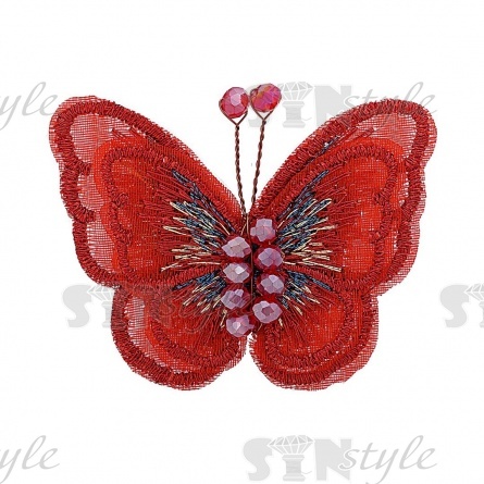 Аппликация с элементами из бисера, цвет красный, размер 50х40 мм фото 1