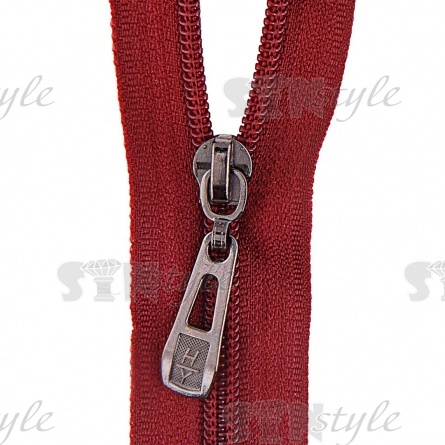 Молния спираль, тип 5, разъемная, длина 100 см, цвет 178 (бордо), бегунок темный никель фото 1