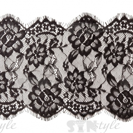 Кружево "Французское", ширина 220 мм, цвет черный, длина 3 метра фото 1