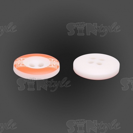 Пуговица пластиковая на четыре прокола, размер 24L, цвет белый с оранжевым фото 3