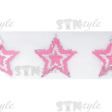 Аппликации на сетке из пайеток "Звезда", размер 85х95 мм, цвет розовый+серебряный, рулон 82шт фото 2