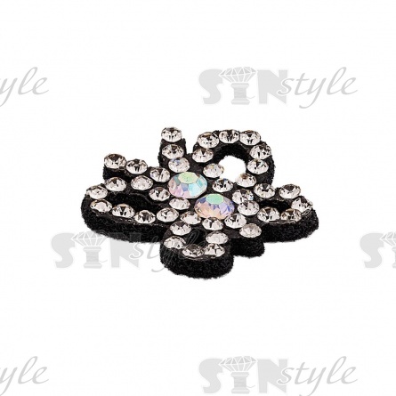 Аппликация "Бабочка" из страз, на фетровой основе, размер 20 мм х 20 мм, цвет черный + белые и радужные стразы фото 2