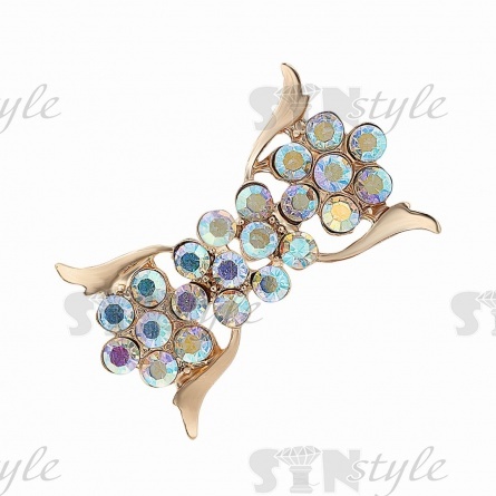 Застежка металлическая со стразами, цвет золото+белые стразы с радужным покрытием, размер 48х28 мм  фото 1