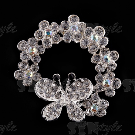 Брошь со стразами  размер 40х40 мм, цвет никель+стразы белые, застежка булавка фото 1