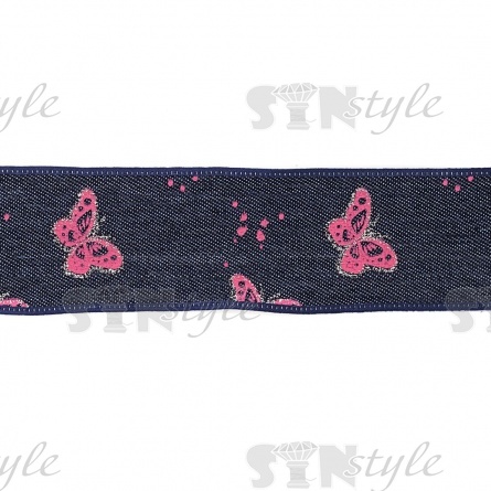Джинсовая лента с бабочками красного цвета, ширина 40 мм, намотка 20 ярдов фото 3