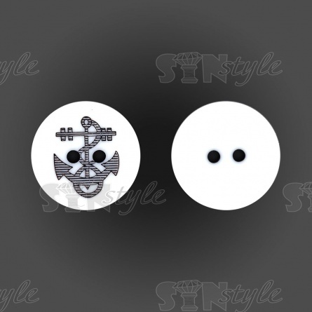 Пуговица пластиковая на два прокола, белая с черным, 24L фото 1