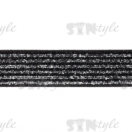 Декоративная тесьма бархатная с люрексом, цвет черный+серебро, ширина 20 мм, намотка 25 ярдов фото 2