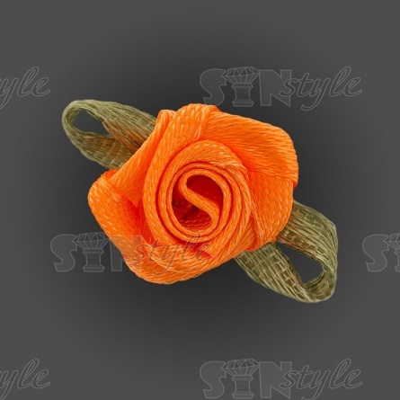 Цветочек из атласной ленты, оранжевый, размер 15 мм фото 1