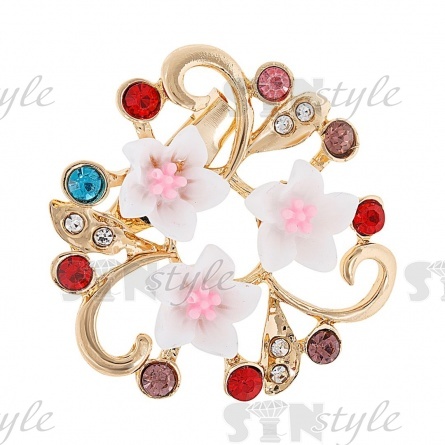 Брошь со стразами , размер 38х38 мм, цвет золото+стразы цветные, застежка булавка фото 1