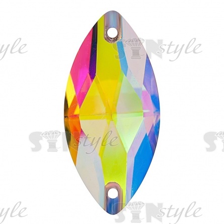 Стразы пришивные стеклянные "лодочка", цвет радужный (голографик), размер 17 мм х 32 мм фото 1