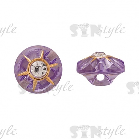 Пуговица пластиковая на ножке, круглая, сиреневая прозрачная с белой стразой в центре, 20L фото 1