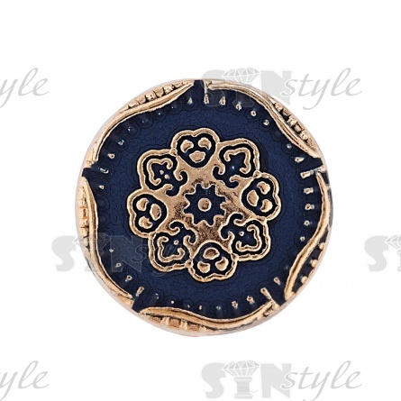 Пуговица металлическая на ножке, золотая с темно-синим, 28L фото 2