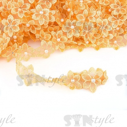 Цветочки из капроновой ленты, размер 30 мм, намотка 20 ярдов, цвет желтый фото 1