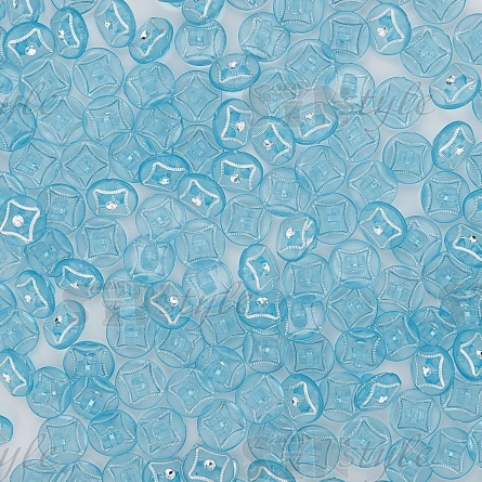 Пуговица пластиковая на ножке, круглая, бирюзовая прозрачная с белой стразой в центре, 20L фото 3