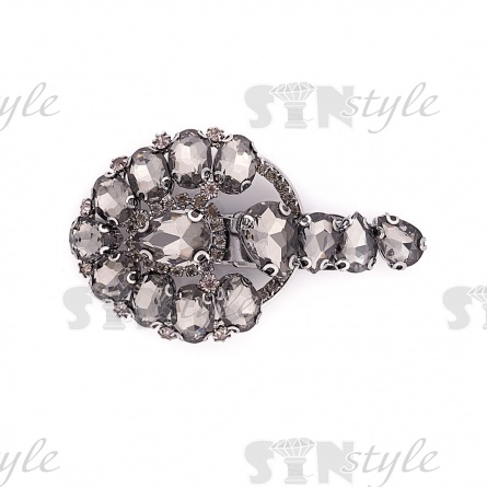 Застежка шубная металлическая, цвет темный никель, украшена стразами дымчатого цвета, размер 50*100мм фото 1