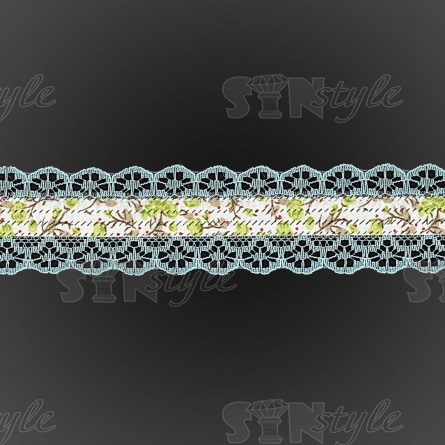 Декоративная лента на кружевной основе с цветочным принтом, цвет бирюзовый, ширина 30 мм, намотка 20 ярдов фото 3