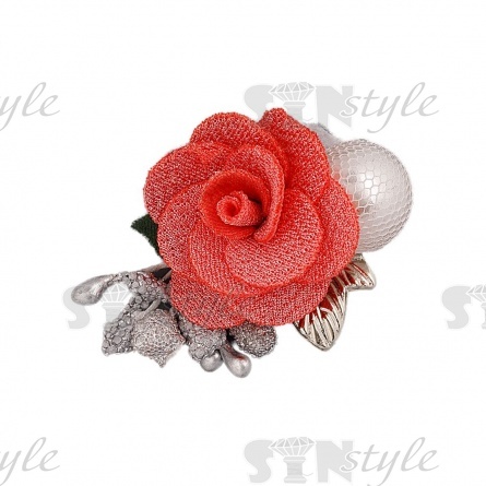 Композиция цветочная на фетровой основе, цвет кораловый, размер 45 мм,  фото 1