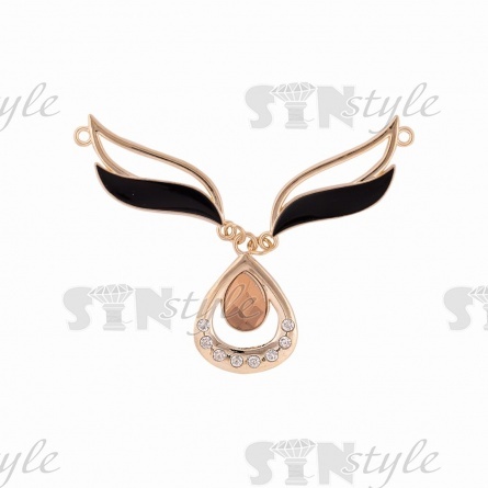 Декоративное украшение пришивное металлическое, цвет золото+белые/медовые стразы, размер 80*60 мм фото 1