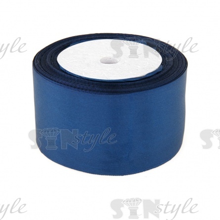 Декоративная лента атласная, ширина 50 мм, намотка 25 Y, цвет темно-синий (№038) фото 1