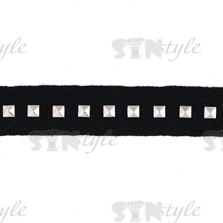 Тесьма отделочная с заклепками, ширина 20 мм, цвет черный+никель, намотка 15 ярдов  фото 1