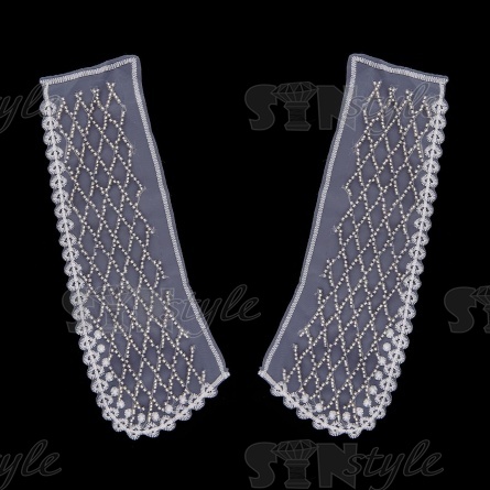 Воротник пришивной из тонкого капрона, расшитый микробисером, размер 240х90 мм фото 1