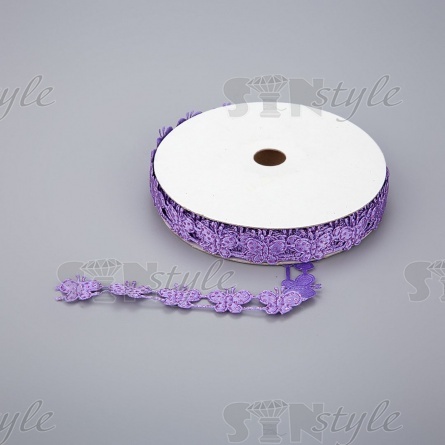 Декоративная лента из бабочек, цвет фиолетовый, ширина 20 мм, намотка 20 ярдов фото 1