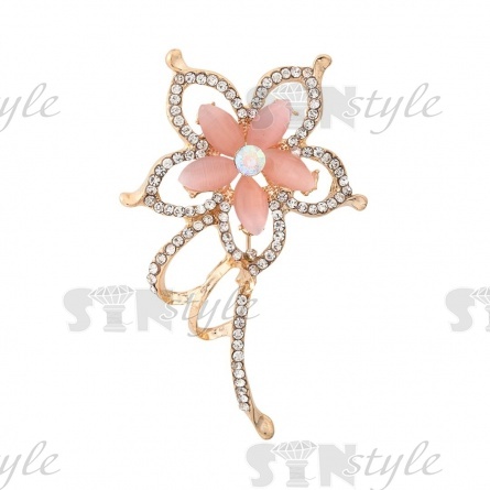 Брошь металлическая со стразами, застежка булавка, цвет золото+белые/розовые стразы, 43х68 мм фото 1
